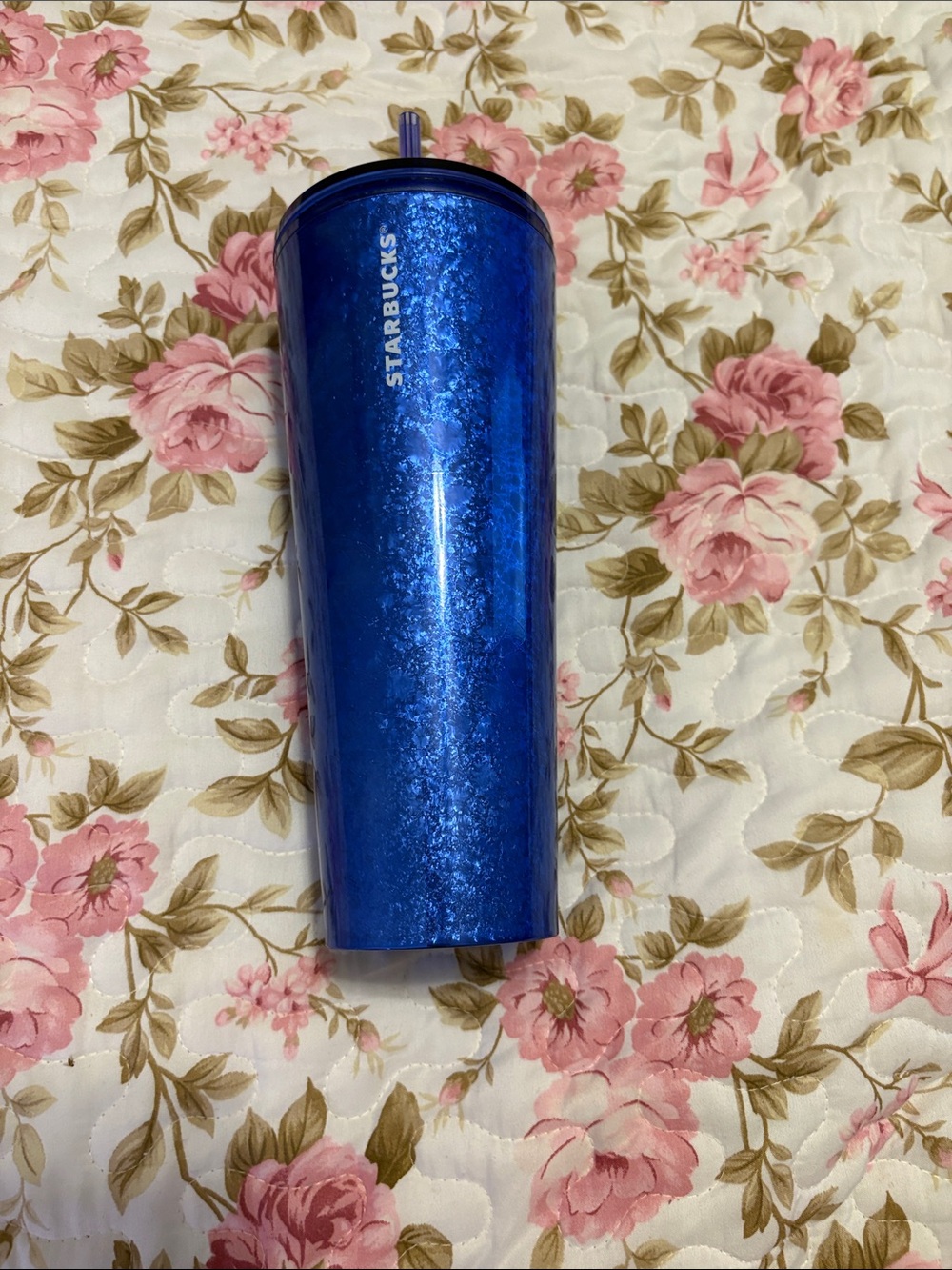 Starbucks Metallic Blue Travel Tumbler with Straw 24oz